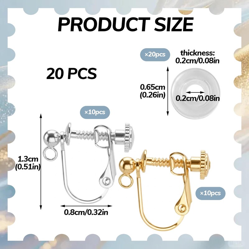 20Pcs 2 Colors Clip on Earring Findings Screw Back Plated