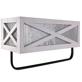 Autumn Alley Farmhouse Rustic Towel Rack Shelf Holder - Wood Towel Rack Basket Storage - Farmhouse Towel Holder for Rustic Bathroom and Farmhouse Kitchen Décor - Wall Mounted, Galvanized, Rustic White