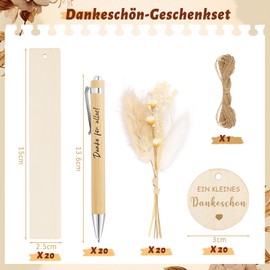 KKSJK 20 Sets Dankeschön Geschenke, Ein Kleines Dankeschön Geschenk mit Kugelschreiber, Trockenblumen und Holz Lesezeichen, Danke für Alles Geschenk für Lehrer Mitarbeiter Kollegen Abschiedsgeschenk