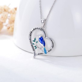 LONAGO 925 Sterling Silver Blue Jay/Parrot Necklace Bluebird of Happiness Robin Pendant Jewelry Our Love Never Dies Gifts for Women Mom, Metal, Cubic Zirconia
