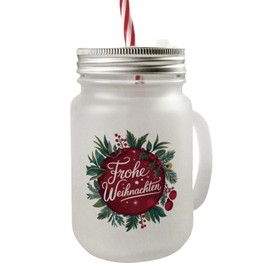 speecheese Merry Christmas Christmas Design Mason Jar with Handle Drinking Glass with Lid Vibrant Design and Festive Flair with Red Background Colour and White Accents