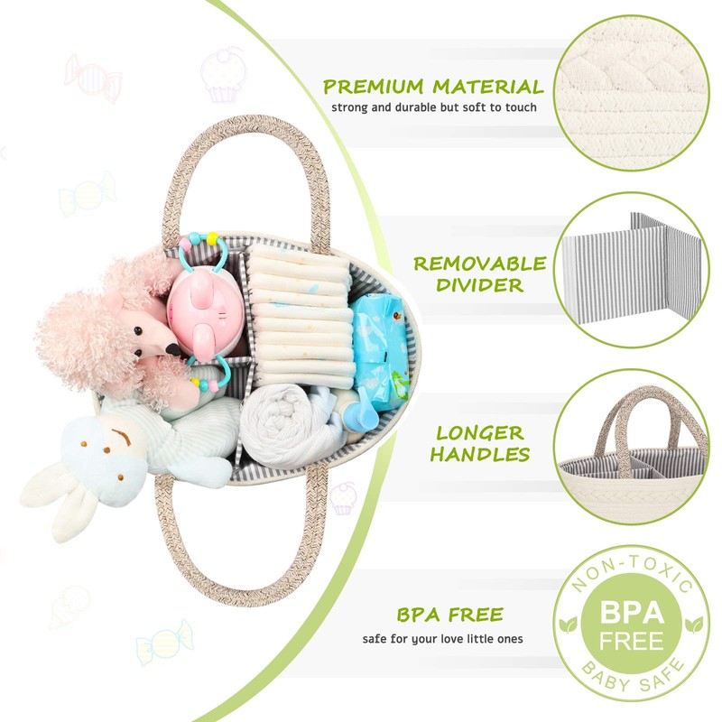 Maliton Baby Diaper Caddy Organizer, X-Large Cotton Rope, Rustic Style,