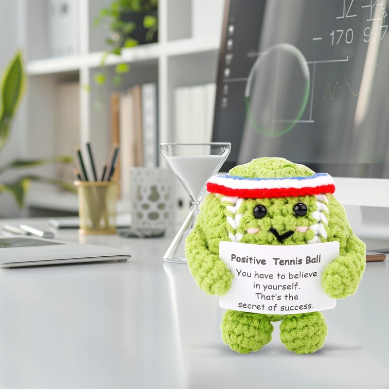 Positive Tennis Ball, Cute Funny Crochet Inspirational Tennis Ball