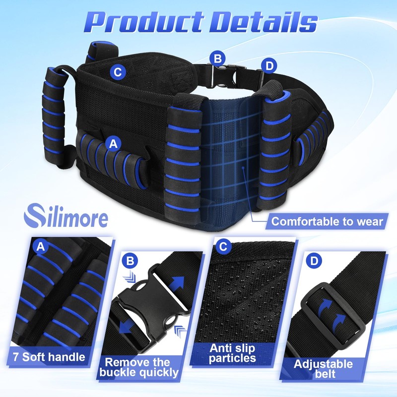 Silimore Gait Belt for Seniors with Handles, Gate Belts Medical