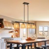 Black 4-Light Kitchen Island Lighting, Boho Rattan Dining Room Light