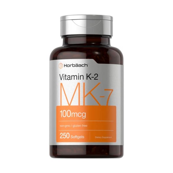 Vitamin K2 MK7 100mcg | 250 Softgels | Non-GMO, Gluten Free Supplement | by Horbaach