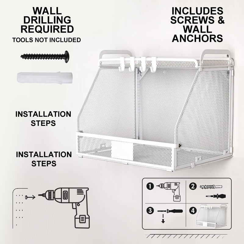 QUELIEN Stackable Hanging Fruit Basket for Kitchen Wall – White