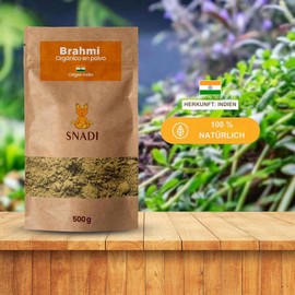 Snadi - Organic Brahmi Powder 100%, 500g | Real from India | For DIY Cosmetics | Doypack Bags | Ghassoul Clay, Vegetable Capsules, Bacopa Monnieri