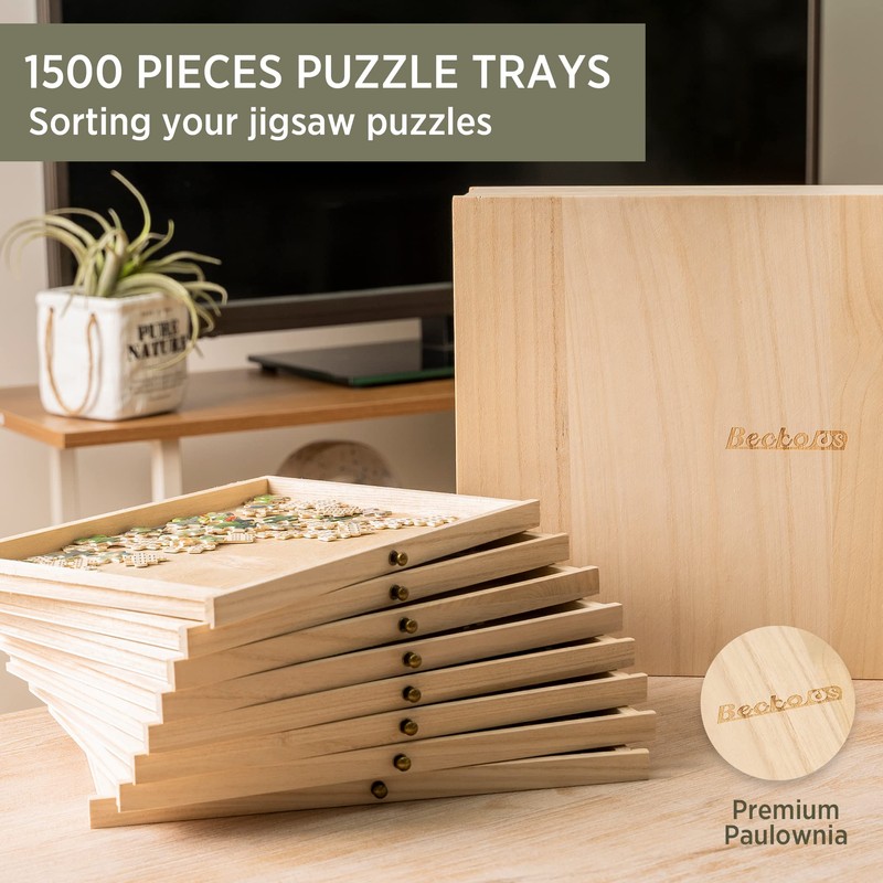 Becko US Wooden Puzzle Sorting Trays with Sliding Drawer Design,