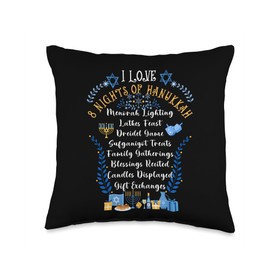 Vintage 8 Nights of Hanukkah Retro Menorah Latke Dreidel Throw Pillow