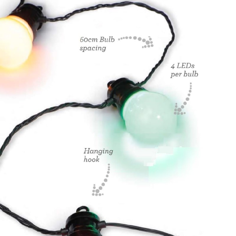 Noma 20 White Traditional Festoon Lights with Black Cable ,