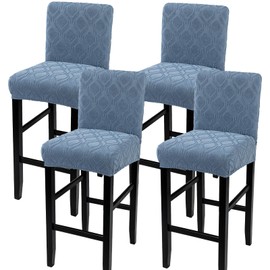 SearchI Jacquard Bar Stool Covers Set of 4, Stretch Washable Barstool Seat Covers, Counter Height Chair Covers for Kitchen Dining Room Cafe (Hexagon Jacquard Blue)
