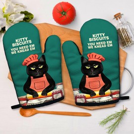 Jxubeuro, Kitty Biscuits You Need Em We Knead Em, Funny Silicone Non-Slip Oven Mitts Sets of 2, Retro Baking Mitts, Bake Lover Gift, Cat Lover Gift, Kitchen Gift for Cat Owner