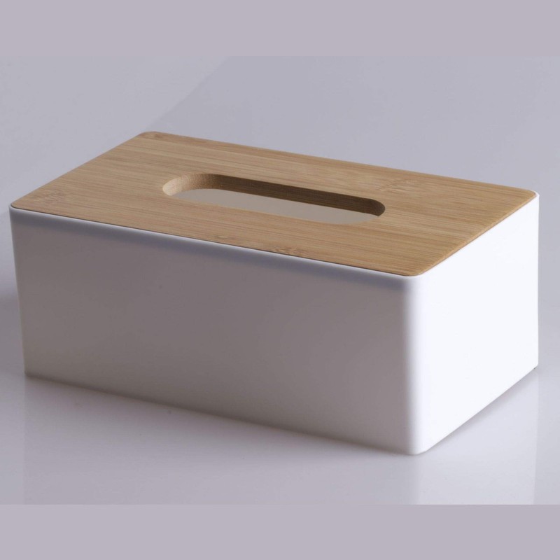 Tissue Box with Bamboo Wood Lid, Rectangular Tissue Dispenser Box,