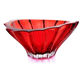 Czech Bohemian Crystal Glass Bowl-Vase 8''-Dia Red Vintage European Design ''Plantica'' Elegant Centerpiece Fruits Desserts Decorative Home Decor Birthday Wedding Housewarming