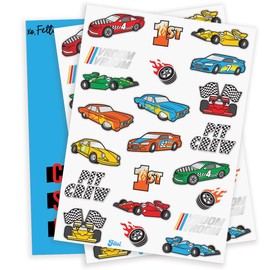 xo, Fetti Race Car Party Supplies Temporary Tattoos - 44 Glitter Styles | Racecar Birthday, Pit Crew, Checkered Flags, Vroom, Wheels