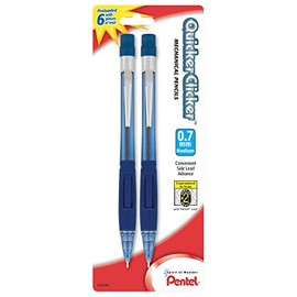 Pentel Quicker Clicker Mechanical Pencil, (0.7mm), Transparent Blue Barrel, Pack of 2 (PD347BP2-K6)