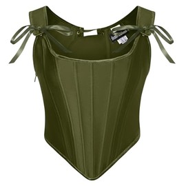 SCARLET DARKNESS Women's Cottagecore Corset Top Overbust Lace-up Vintage Vest Bustier Medieval Corsets for Women Olive Green 10