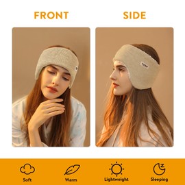 Surblue Ear Warmer Fuzzy Fleece Lined Winter Ear Headband Full Cover Cold Weather Ear Muffs and Bands for Running Cycling Soft Sleep Mask, Beige