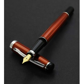 Xezo Incognito Fountain Pen, Medium Nib. Sunstone Orange Layered Lacquer with Pure Platinum Plating. Handcrafted, Limited Edition, Serialized