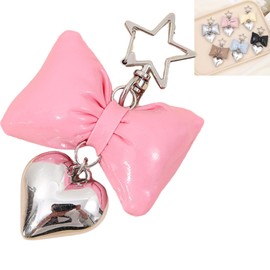 Profit.relaxed Women's Bag Charm Ribbon Heart Key Chain Travel (Dark Pink), Pink