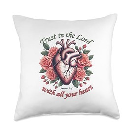 Trust in The Lord Christian Verse Floral Heart Tee Throw Pillow