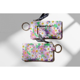 ID Case Wallet with Lanyard, Women's Fashion Lanyard Wallet, Zip ID Case with Lanyard Lanyard with id Holder Wallet Keychain for Women, Daisy Pink, Floral