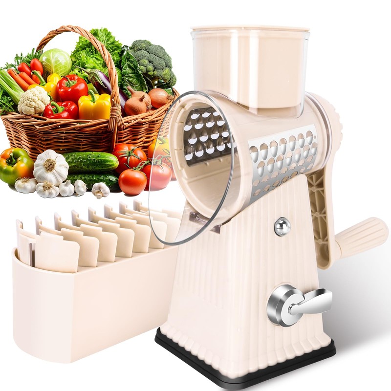YHBRAK Rotary Cheese Grater with 5 Well-designed Blades & Strong