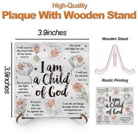 Inspirational Christian Desk Decor Wood Sign Religious Bible Verse Decorative Plaque with Wood Stand for Christian Home Bedroom Girls Women Room Office Shelf Table Decor