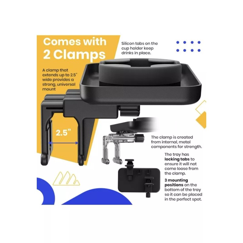 Integral Adjustable Travel Tray - Universal Quick Attach Clamps for