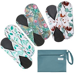 Juego de 7 piezas, 1 mini bolsa húmeda + 6 almohadillas sanitarias absorbentes reutilizables / almohadillas menstruales de tela de bambú lavables (verano, M)