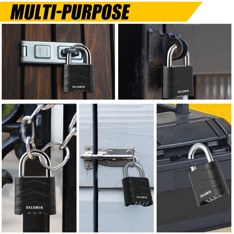 DELSWIN 3 Pack Large Combination Padlock - 4 Digit Resettable