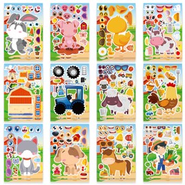 24 Sheets Make-a-face Farm Themed Animal Stickersfor Kids, Birthday Party Favors, Classroom Rewards, Crafts, Creative Kids Activities