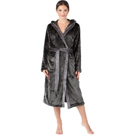 Bellivalini BLV50-168 Women's Bathrobe Long with Hood and Belt, graphite/grey