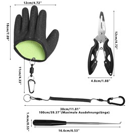 Pvnoocy Multifunctional Fishing Set Fishing Gloves, Fishing Pliers, Hook Remover, Safety Line, Predatory Fish, Puncture Resistant, Bite Resistant, Waterproof Fishing Glove, Lightweight Rustproof