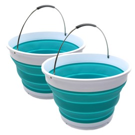 SAMMART Set of 2 Collapsible Super Big Round Bucket with Handle (17L) - Portable Laundry Basket/Storage Container - Foldable Hamper/Car Trunk Tub - Space Saving Washing-up Bucket (Bright Blue)