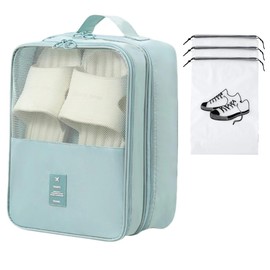HaRanyue Shoe Bags for Travel, Holds 3 Pair of Shoes, Shoe Organizer with 3 Pieces Clear Travel Bags for Packing, Shoe Storage Bag for Flying Travel Essentials and Daily Use, for Men and Women (Blue)