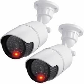 JUSTOP Dummy CCTV Cameras, 2x Fake Bullet Security Camera With Flashing LED, Waterproof For Indoor or Outdoor Use, Professional Black&White Casing (2pcs Pack)