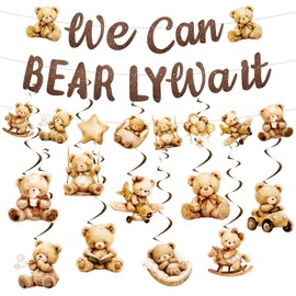 We Can Bearly Wait Baby Shower Decorations, Brown Bear Party Banner Hanging Swirls Garland Ceiling Streamer Decorations for Boy Girl Baby Shower Gender Reveal Party Supplies