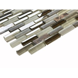 TDPW-BRW-422 Mix Brown with Dark Emperador Brick Pattern Glass and Marble Mosaic Wall Tile for Kitchen Backsplash, Accent Wall and Bathroom Wall (1 Sheet)