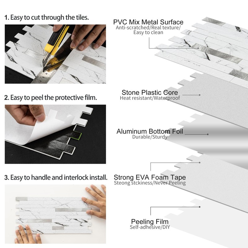 V-MOZZA Peel and Stick Backsplash, 20-Sheet Peel and Stick Tiles