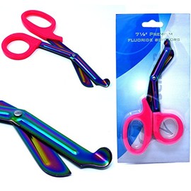 Heavy Duty Fluoride Coated Nurse Doctor Medical Paramedic Trauma Shears Scissors 7.25" (A2ZSCILAB) (PINK MULTI COLOR BLADE)