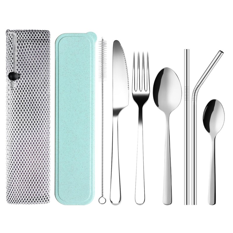 Stainless Steel Travel Cutlery Set with Case Camping Flatware