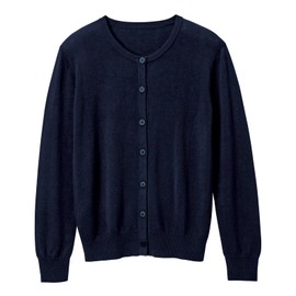 Anmie Cardigan, Washable at Home, Smooth, Cotton Blend, Round Neck, Long Length, Nursing, Office, Nurse, Daily Wear, Cold Protection, navy, L