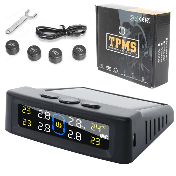 SHENKENUO Wireless Solar TPMS LCD Car Tire Pressure Monitoring System