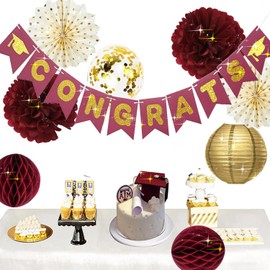 Graduation Decorations Maroon Gold 2024/Burgundy Gold Graduation Decorations Burgundy Gold Balloons/Maroon Grad Congrats Banner/Burgundy Graduation Party ASU Fsu