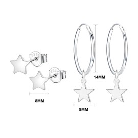 Hinvan 2 Pairs 925 Sterling Silver Earrings for Women, Girls and Men - Star Hoop Earrings Small Stud Earrings Hanging Silver Hypoallergenic Piercing, Sterling Silver, No Gemstone