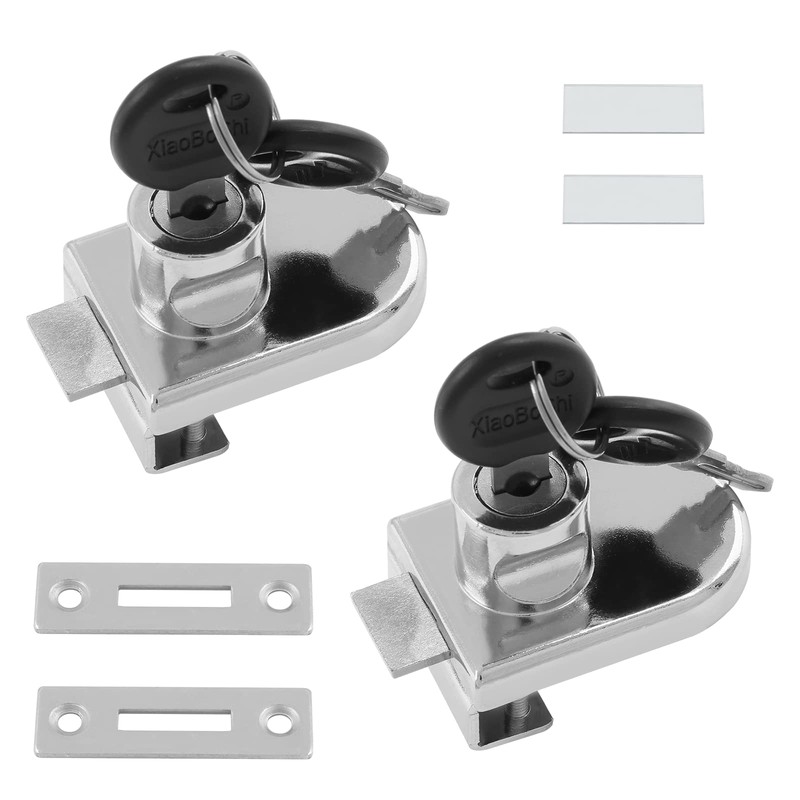 Luomorgo 2Pcs Showcase Lock Stainless Steel No Drill Glass Door