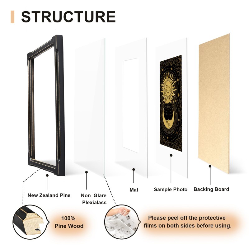 Patouque 11x14 Black Picture Frame, Wooden Photo Frames for Wall