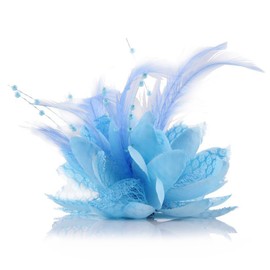 Elegant Feather Flower Brooches and Pins for Women Wedding Ribbons Ball Beaded Wrist Corsages Mesh Floral Brooch Pin Bride Wristband Hand Flowers for Masquerade Prom (Light Blue)